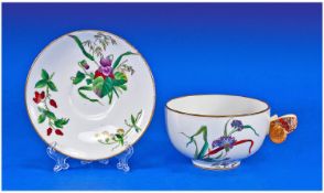 Mintons Large Butterfly Handle Cup & Saucer, cup registration lozenge for 1869, saucer impressed