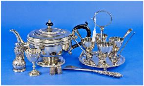 Small Collection of Silver Plated Ware, comprising teapot, four egg cups, with four spoons and