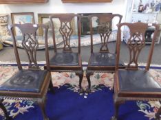 Set of Four Early 20th Century Mahogany Side Chairs, in the Chippendale style, pierced back splats,