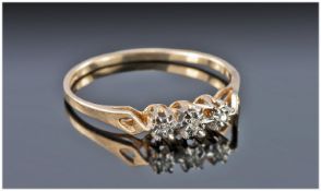 9ct Gold Three Stone Diamond Ring. Fully Hallmarked, Ring Size Q