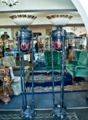Pair of Contemporary Uplighter Standard Lamps, with large glass shades, measuring 72½ inches high.