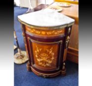 Louis XV Style Corner Cabinet, decorated with kingwood veneers, applied ormolu mounts, the frieze