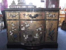 Oriental Style Lacquered Sideboard, the central section of bow fronted form, all decorated with
