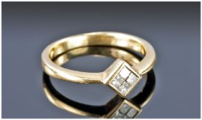 18ct Gold Diamond Ring, Set With Four Princess Cut Diamonds, Fully Hallmarked, Estimated Diamond