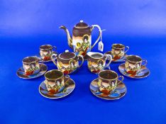 Japanese Export Coffee Set, hand decorated, comprising coffee pot, cream jug and sugar bowl, with