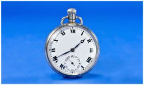 Silver Open Faced Pocket Watch, White Enamelled Dial With Roman Numerals And Subsidiary Seconds,