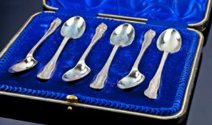 Set of Six Edwardian Silver Tea Spoons, hallmarked for Sheffield 1902, boxed.