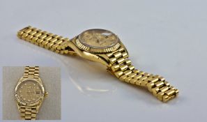 Ladies -Fine Rolex -Date Just 18ct Gold President Bracelet Wrist Watch, With Diamond Numbers.  With