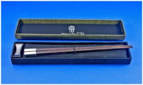 A Good Pair of Oriental Silver Mounted Hardwood Square Section Chopsticks. Marked 925. In the