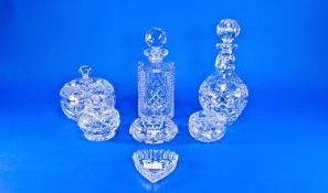 Collection of Glassware Comprising of, square decanter with stopper, circular decanter with