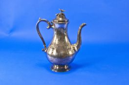 Silver Plated Coffee Pot, naturalistic flower handle to lid, baluster shaped body, engraved Rococo