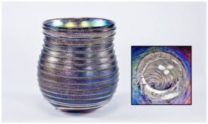 John Ditchfield Early Threaded Design Glass Vase, numbered 248, date 1983, 4.5 inches high.