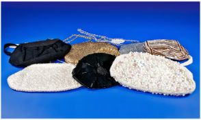 Collection of Seven Evening Bags comprising Delill white bag encrusted with tiny pearlised seed