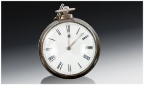 George IV Silver Verge Pair Cased Pocket Watch. Hallmarked Birmingham 1823, maker Griffiths of