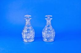 Pair of Cut Glass Georgian Style Decanters, of mallet form, ornately cut, with diamond cut