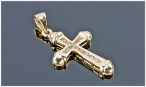 9ct Gold Diamond Set Cross, Channel Set With Round Brilliant Cut Diamonds, Fully Hallmarked, Height