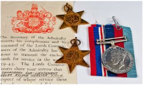 WW2 Group Of Three Medals, Posthumously Awarded To Temporary Sub-Lieutenant Douglas Ryland Webster