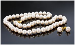 White Akoya Pearl Necklace & Earring Set, Necklace Length 16 Inches.