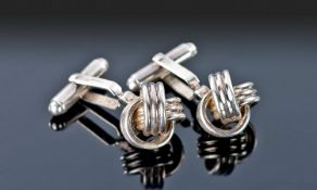 Pair Of Gents Silver Cufflinks, The Fronts In The Form Of Three Interlocking Rings. Fully