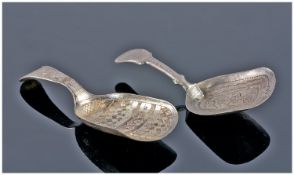 Two Georgian Silver Caddy Spoons, Hallmarked For Birmingham X 1795 Makers Mark J.W (Soldered And