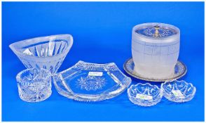 Collection of Useful and Decorative Glassware comprising frosted clear biscuit barrel with silver