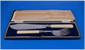 Early 20th Century Silver Plated Fish Knife and Fork Set, each with silver bands, both hallmarked