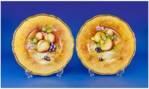 Coalport Signed Pair Of Handpainted Cabinet Plates by Carole Gidman. Still Life Study. Peaches,