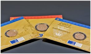 Royal Mint 2002 Full Sovereign Together With Two 2002 Half Sovereigns. All Three In Blister Packs.