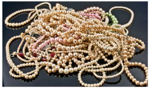 Bag of Faux Pearls, mainly strands and necklaces