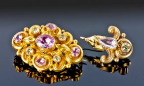 Victorian Pressed Brooch Of Scroll Form Set With Amethyst And Citrine Coloured Stones, Closed Back