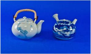 Two Chinese Tea Pots, in blue and white.