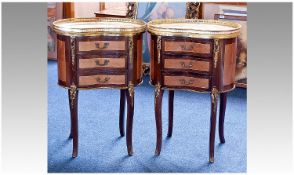 Pair of Late 20th Century Bedside Cabinets, in the French taste, of kidney shape, the tops fitted