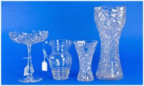 Small Collection of Glass, comprising a cut glass comport with castelated edge and diamond cutting