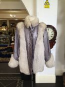White Shadow Fox and Silver Grey Leather Jacket, the fox in gilet style to the front with mandarin