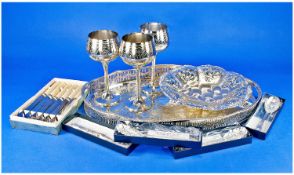 Collection of Silver Plate, comprising three goblets, boxed knives, oval dish, boxed spoons and