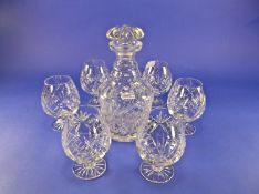 Cut Glass Decanter With Star Cut Base, together with 6 brandy glasses.