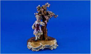 Plaue Figural Pin Tray, figure of a young girl in late 19th century attire, standing beneath an