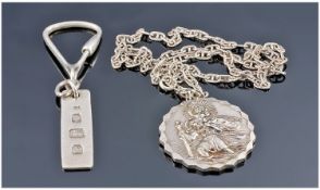 Silver Saint Christopher Pendant and Chain. Fully Hallmarked London 1975, 25`` in length. Plus a