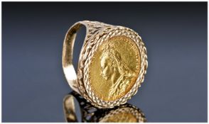 Victorian Jubilee Full Gold Sovereign, dated 1891. Set within a 9ct gold shank. Melbourne mint.