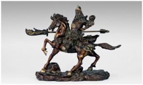 Chinese Bronze Statue of the Legendary Chinese General Guan Gong, the statue shows him on his