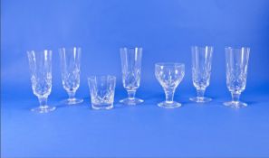 Set of Five Funnel Shaped Cut Glass Drinking Glasses, together with a tumbler and small wine glass,