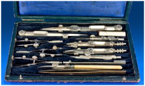 Leather Cased Drawing Instrument Set, complete but the tweezers may not be the originals, and are