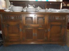 Large Oak Jacobean Dresser, fitted with drop down central section, single drawer to each side,