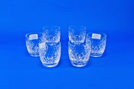 Waterford Set of Six Cut Glass Whisky Tumblers, all with diamond cutting to bodies and star cut