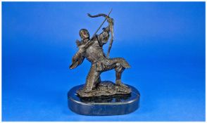 A Dramatic Bronze Statue of a Japanese Samurai Archer, in full authentic style clothing/armour,