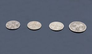 Four Silver Coins, Comprising 1697 William III Sixpence, 1711 Anne Sixpence, 1746 George II