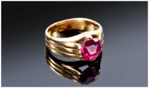 18ct Gold Ruby Ring, Set With A Single Old Cut Ruby Coloured, Blood Red Stone, Estimated Weight 1.