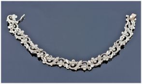 Silver Bracelet, Of Floral Design Set With Marcasite