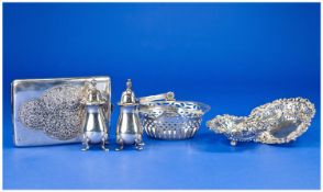 Mixed Lot Of Silver Comprising Two Pierced Bonbon Dishes, Raised On Three Cannon Ball Feet 1898,