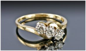 18ct Gold Three Stone Diamond Ring, Set With Three Round Cut Diamonds On A Twist. Fully Hallmarked,